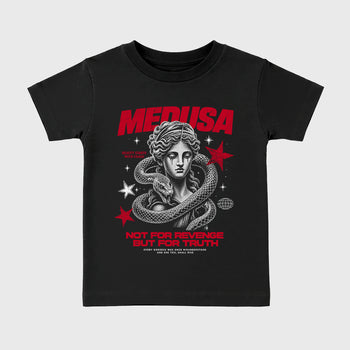 Medusa affordable baby and kids t-shirt designed to match the Air Jordan 12 Retro Bloodline, featuring coordinated Black 2 options for the perfect little sneakerhead streetwear look.
