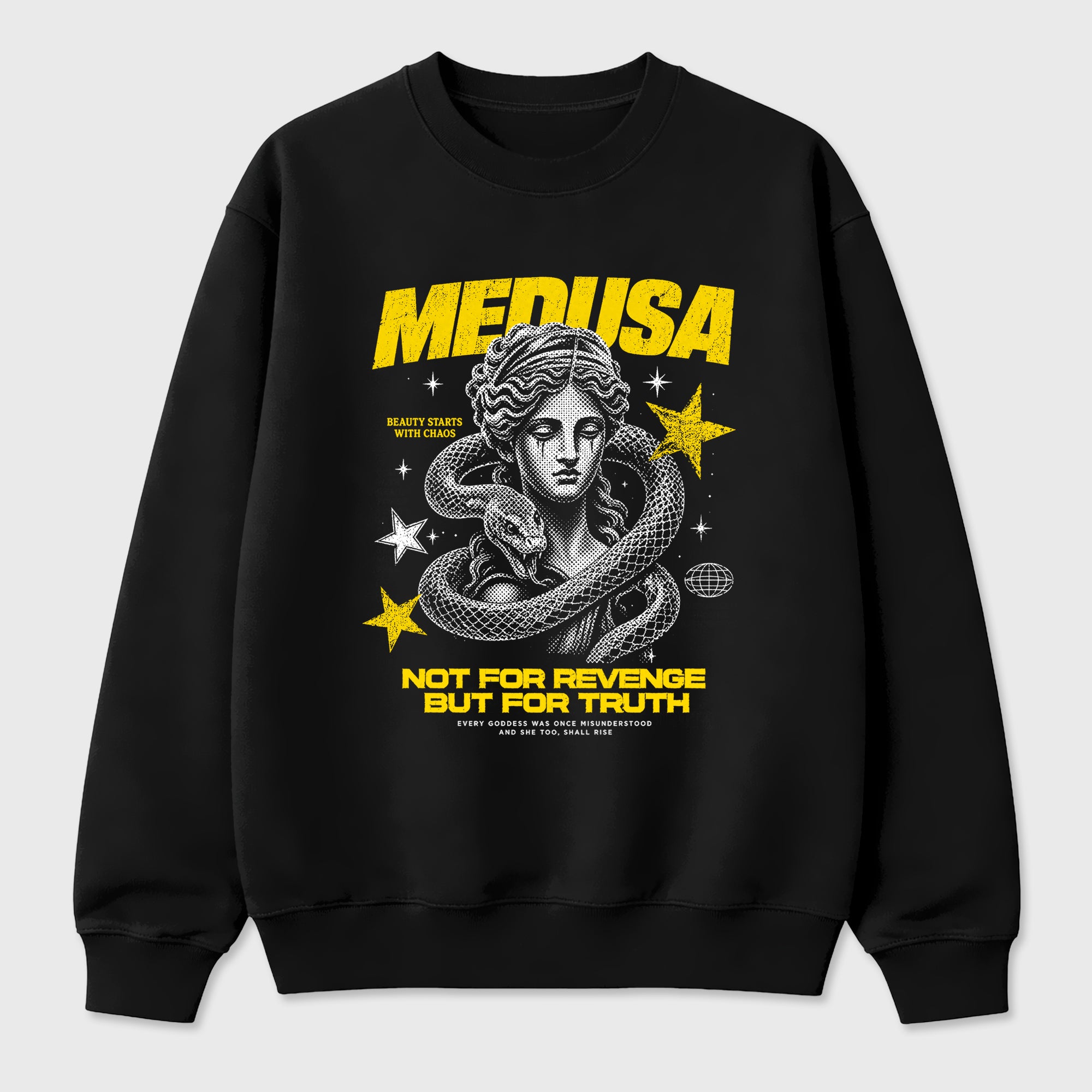 Medusa Graphic T-Shirt featuring original streetwear artwork designed to match the Air Jordan 4 Tour Yellow. Black 2 Graphic Tee.