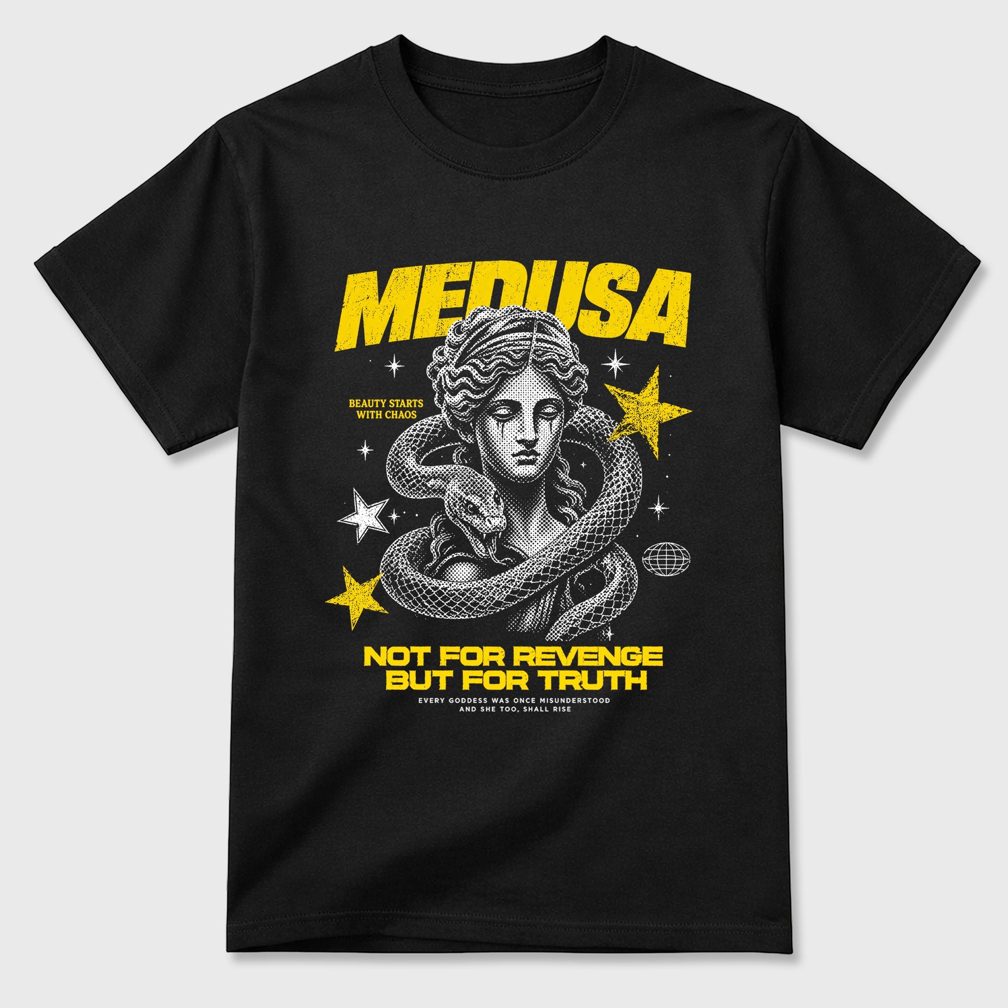 Medusa Graphic T-Shirt featuring original streetwear artwork designed to match the Air Jordan 4 Tour Yellow. Black 2 Graphic T-Shirt.