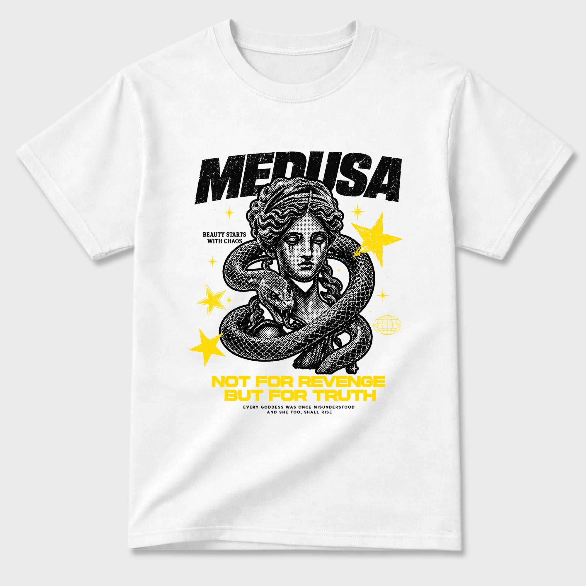 Medusa Graphic T-Shirt featuring original streetwear artwork designed to match the Air Jordan 4 Tour Yellow. White 2 Graphic T-Shirt.