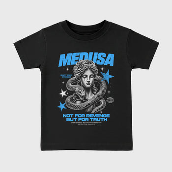 Medusa affordable baby and kids t-shirt designed to match the Air Jordan 5 Black University Blue, featuring coordinated Black 2 options for the perfect little sneakerhead streetwear look.