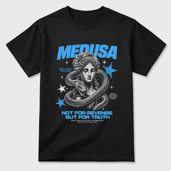 Medusa Graphic T-Shirt sneaker match tee designed for the Air Jordan 5 Black University Blue, featuring coordinated color options for a perfect streetwear match. Black 2 shirt.