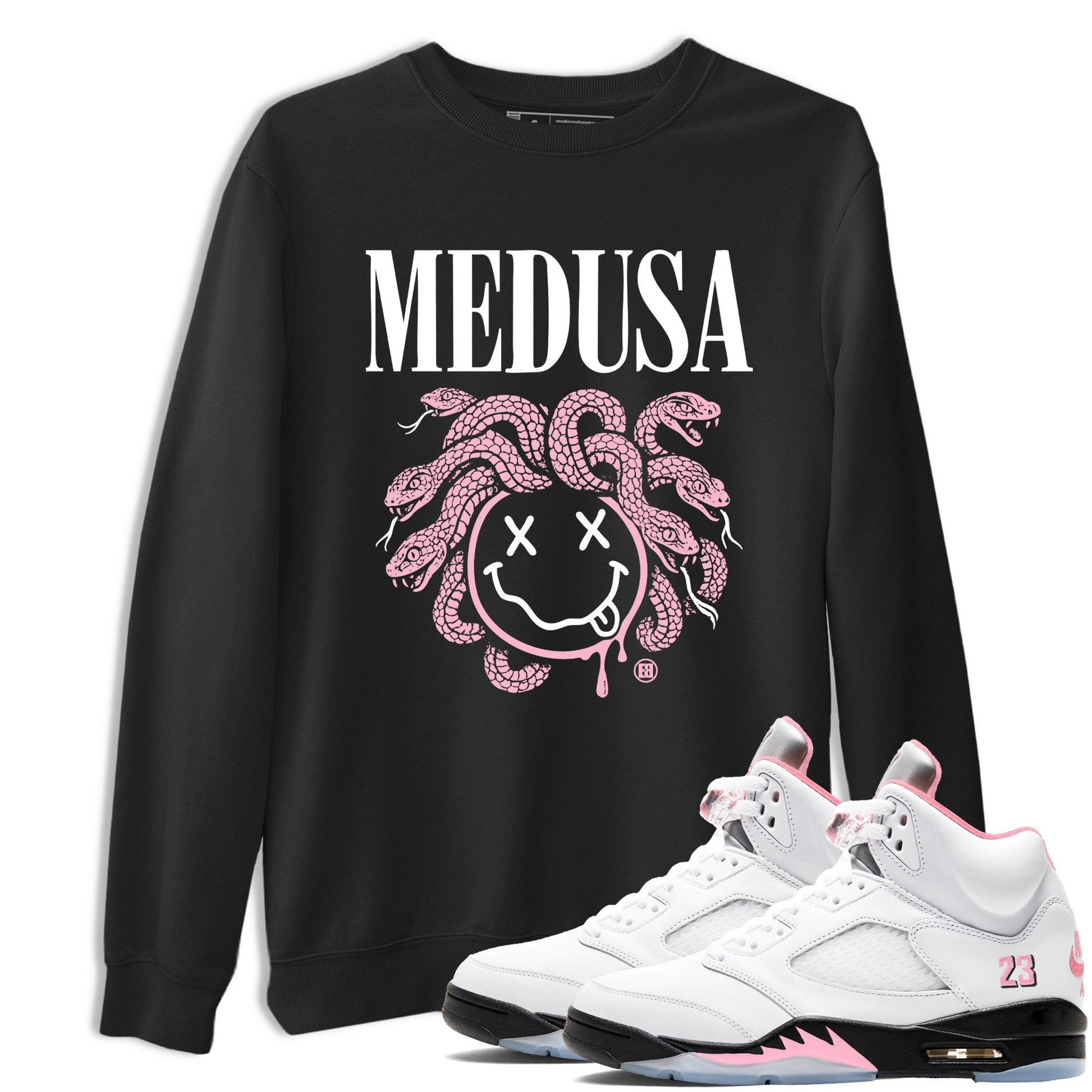 Sneaker match tees – Sneaker Tees To Match Air Jordan 5 35th Anniversary Shoes – Medusa Drip Tee Black 1