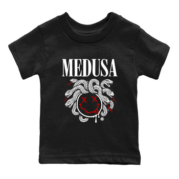 5s Retro Fire Red Sneaker match tees – Sneaker Tees To Match Jordan 5 Fire Red Shoes – Medusa Drip Kids T-Shirt Black 2