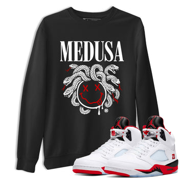 5s Retro Fire Red Sneaker match tees – Sneaker Tees To Match Jordan 5 Fire Red Shoes – Medusa Drip Tee Black 1