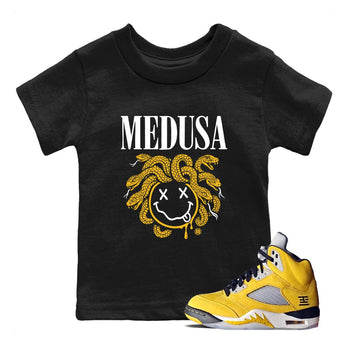 5s Tokyo Sneaker match tees – Sneaker Tees To Match Air Jordan 5 Tokyo Shoes – Medusa Drip Kids T-Shirt Black 1