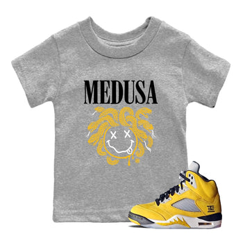 5s Tokyo Sneaker match tees – Sneaker Tees To Match Air Jordan 5 Tokyo Shoes – Medusa Drip Kids T-Shirt Heather Grey 1