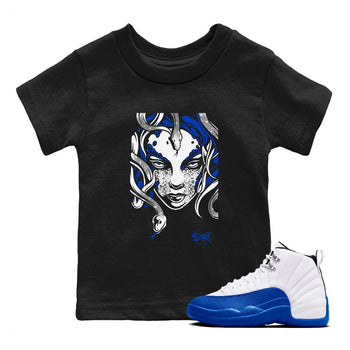 12s Blueberry shirts to match jordans Medusa Head sneaker match tees Air Jordan 12 Blueberry SNRT Sneaker Release Tees Youth Baby Black 1 crew neck shirts
