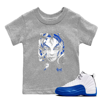 12s Blueberry shirts to match jordans Medusa Head sneaker match tees Air Jordan 12 Blueberry SNRT Sneaker Release Tees Youth Baby Heather Grey 1 crew neck shirts