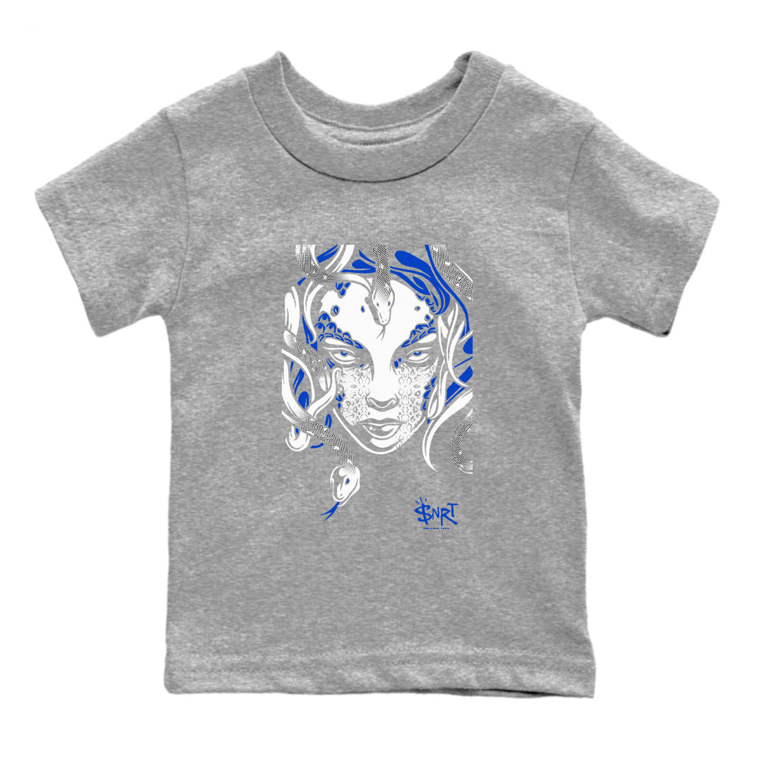 12s Blueberry shirts to match jordans Medusa Head sneaker match tees Air Jordan 12 Blueberry SNRT Sneaker Release Tees Youth Baby Heather Grey 2 crew neck shirts