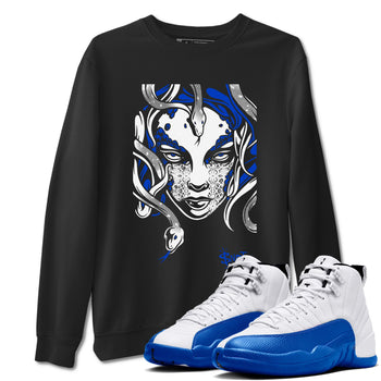 12s Blueberry shirts to match jordans Medusa Head sneaker match tees Air Jordan 12 Blueberry SNRT Sneaker Release Tees unisex cotton Black 1 crew neck shirts