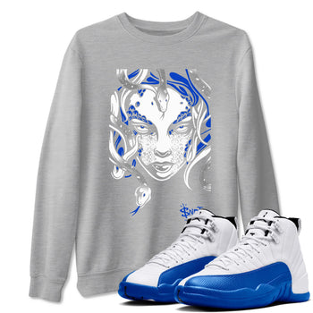 12s Blueberry shirts to match jordans Medusa Head sneaker match tees Air Jordan 12 Blueberry SNRT Sneaker Release Tees unisex cotton Heather Grey 1 crew neck shirts