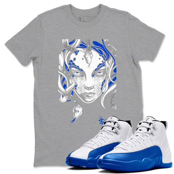 12s Blueberry shirts to match jordans Medusa Head sneaker match tees Air Jordan 12 Blueberry SNRT Sneaker Release Tees unisex cotton Heather Grey 1 crew neck shirts