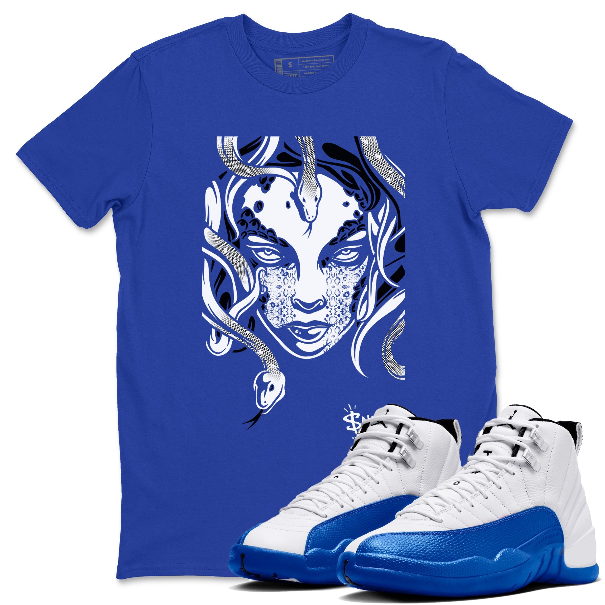 12s Blueberry shirts to match jordans Medusa Head sneaker match tees Air Jordan 12 Blueberry SNRT Sneaker Release Tees unisex cotton Royal Blue 1 crew neck shirts