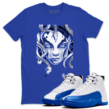 12s Blueberry shirts to match jordans Medusa Head sneaker match tees Air Jordan 12 Blueberry SNRT Sneaker Release Tees unisex cotton Royal Blue 1 crew neck shirts