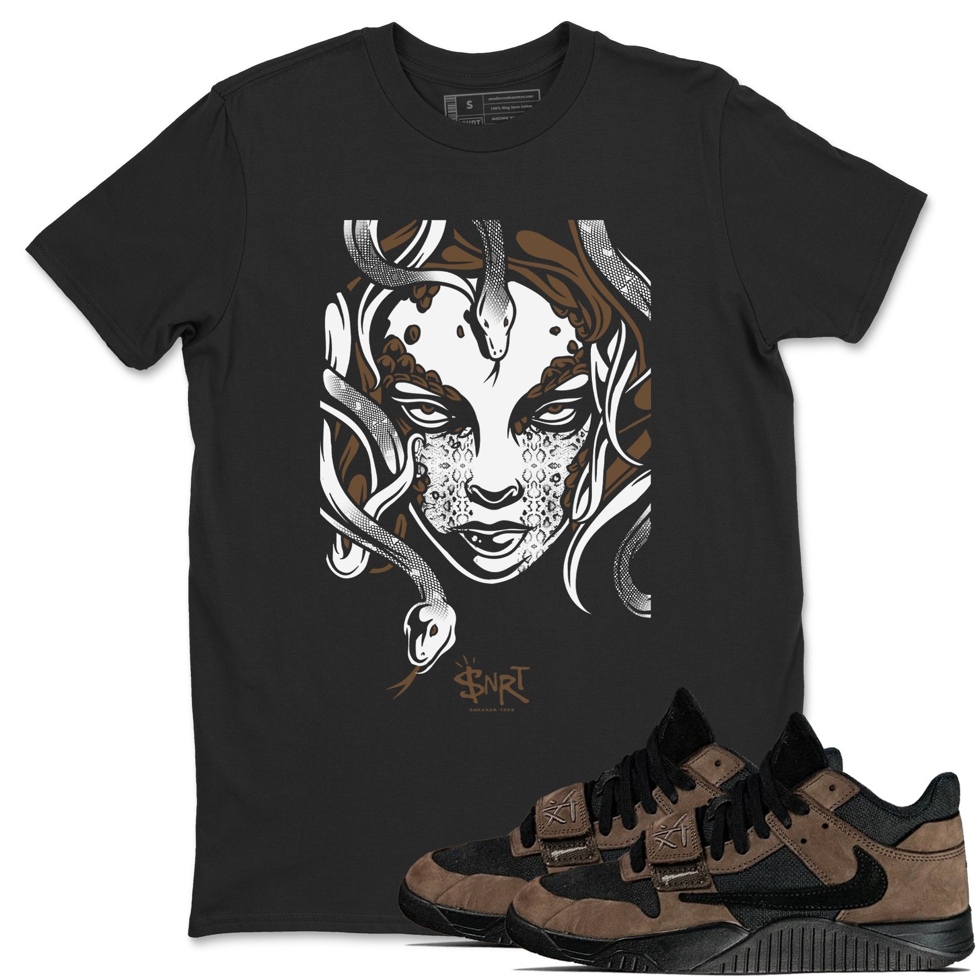 Jordan Jumpman Jack Travis Scott Dark Mocha shirts to match jordans Medusa Head sneaker match tees Jordan Jumpman Jack Travis Scott Dark Mocha SNRT Sneaker Release Tees unisex cotton Black 1 crew neck shirts