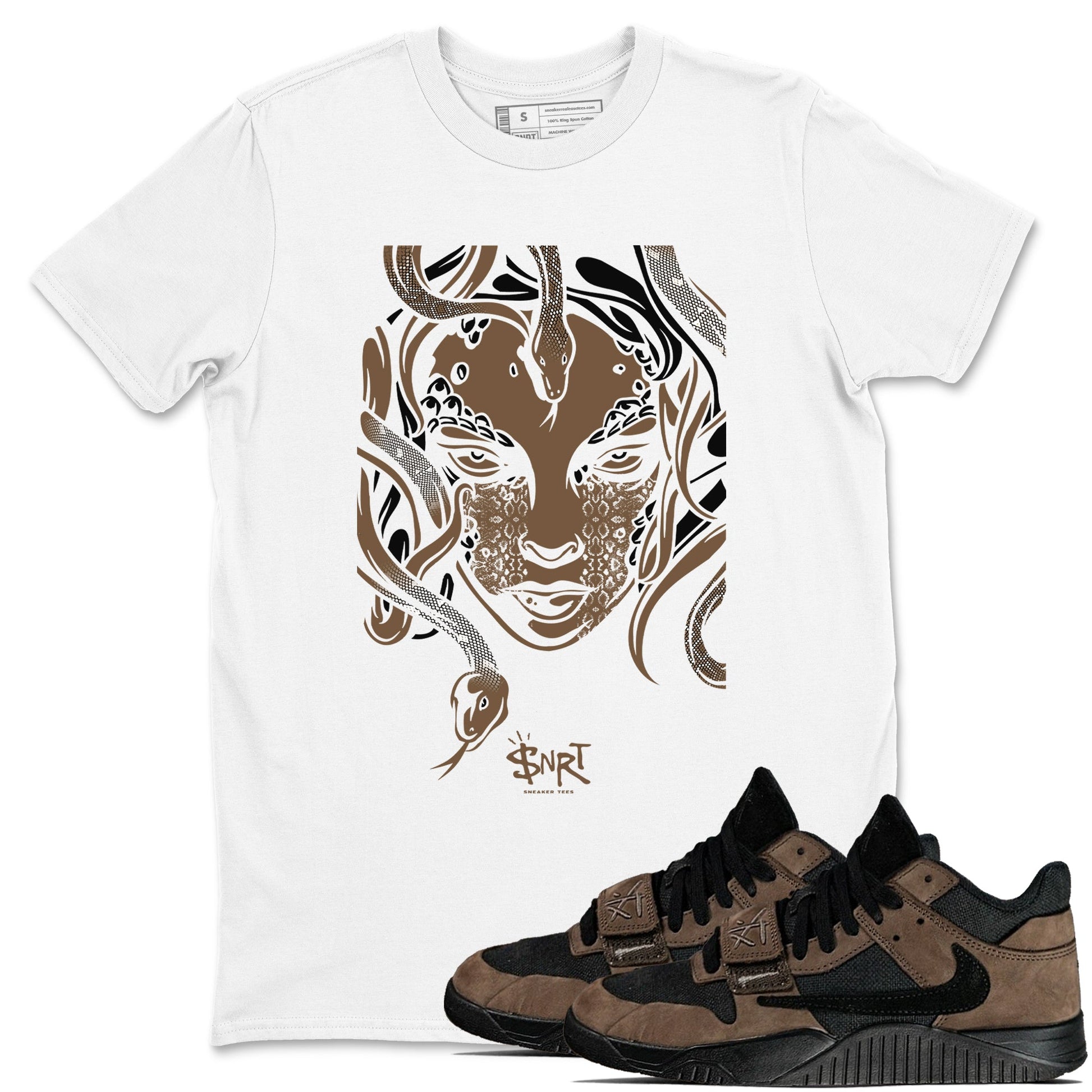 Jordan Jumpman Jack Travis Scott Dark Mocha shirts to match jordans Medusa Head sneaker match tees Jordan Jumpman Jack Travis Scott Dark Mocha SNRT Sneaker Release Tees unisex cotton White 1 crew neck shirts