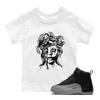 12s Black Wolf Grey shirts to match jordans Medusa Statue sneaker match tees 12s Barons Grey SNRT Sneaker Release Tees Youth Baby White 1 crew neck shirts