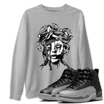 12s Black Wolf Grey shirts to match jordans Medusa Statue sneaker match tees 12s Barons Grey SNRT Sneaker Release Tees unisex cotton Heather Grey 1 crew neck shirts