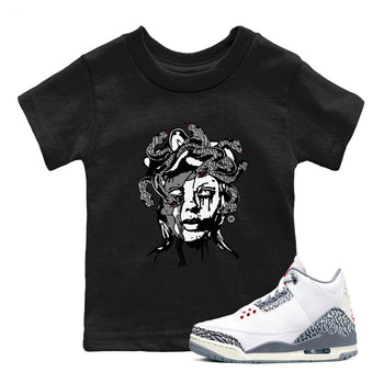 3s Cement Grey shirts to match jordans Medusa Statue sneaker match tees Air Jordan 3 Cement Grey SNRT Sneaker Release Tees Youth Baby Black 1 crew neck shirts