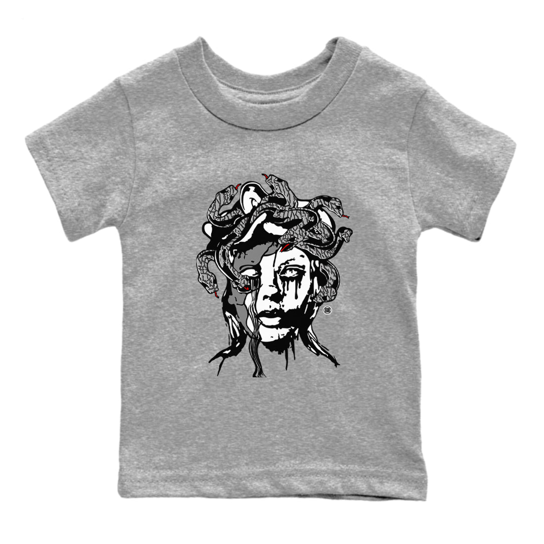 3s Cement Grey shirts to match jordans Medusa Statue sneaker match tees Air Jordan 3 Cement Grey SNRT Sneaker Release Tees Youth Baby Heather Grey 2 crew neck shirts