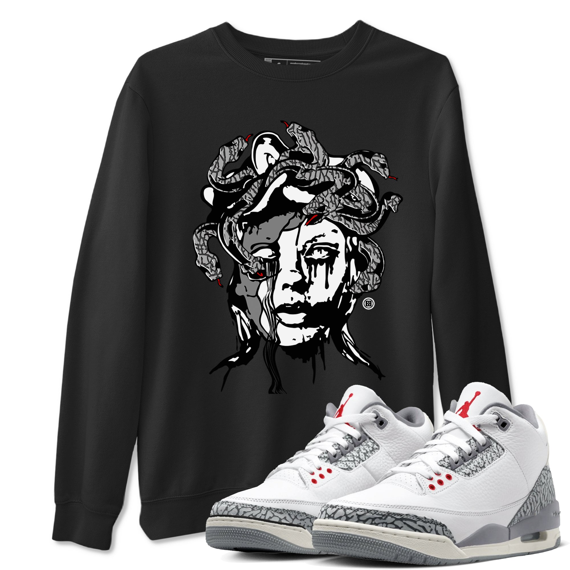 3s Cement Grey shirts to match jordans Medusa Statue sneaker match tees Air Jordan 3 Cement Grey SNRT Sneaker Release Tees unisex cotton Black 1 crew neck shirts