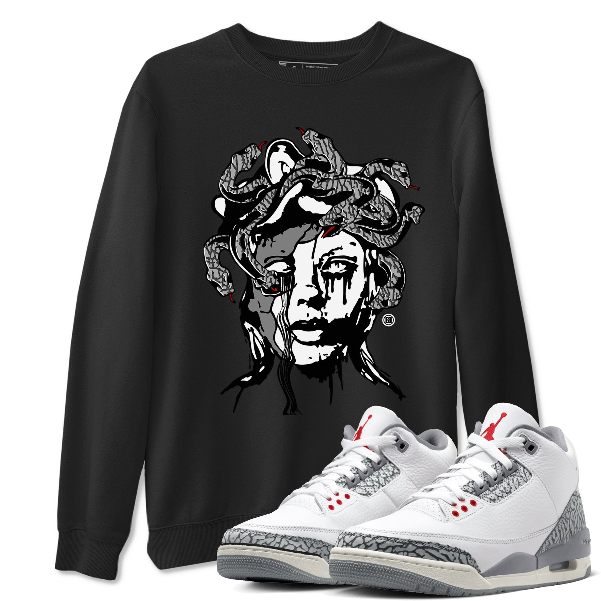 3s Cement Grey shirts to match jordans Medusa Statue sneaker match tees Air Jordan 3 Cement Grey SNRT Sneaker Release Tees unisex cotton Black 1 crew neck shirts