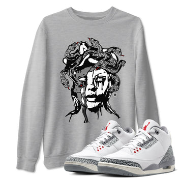 3s Cement Grey shirts to match jordans Medusa Statue sneaker match tees Air Jordan 3 Cement Grey SNRT Sneaker Release Tees unisex cotton Heather Grey 1 crew neck shirts