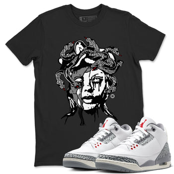 3s Cement Grey shirts to match jordans Medusa Statue sneaker match tees Air Jordan 3 Cement Grey SNRT Sneaker Release Tees unisex cotton Black 1 crew neck shirts
