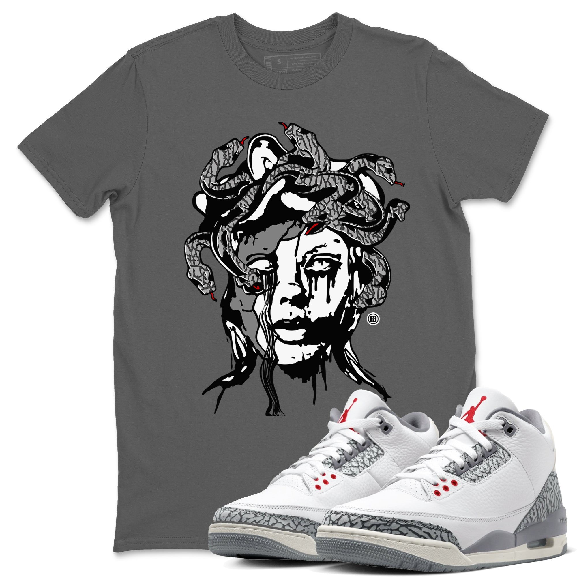 3s Cement Grey shirts to match jordans Medusa Statue sneaker match tees Air Jordan 3 Cement Grey SNRT Sneaker Release Tees unisex cotton Cool Grey 1 crew neck shirts