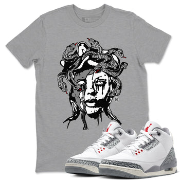 3s Cement Grey shirts to match jordans Medusa Statue sneaker match tees Air Jordan 3 Cement Grey SNRT Sneaker Release Tees unisex cotton Heather Grey 1 crew neck shirts