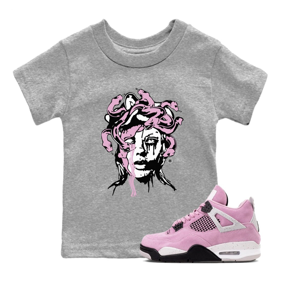 4s Retro Orchid shirts to match jordans Medusa Statue sneaker match tees Air Jordan 4 WMNS Orchid match shoes to clothes SNRT Sneaker Tees Youth Baby Heather Grey 1 tee