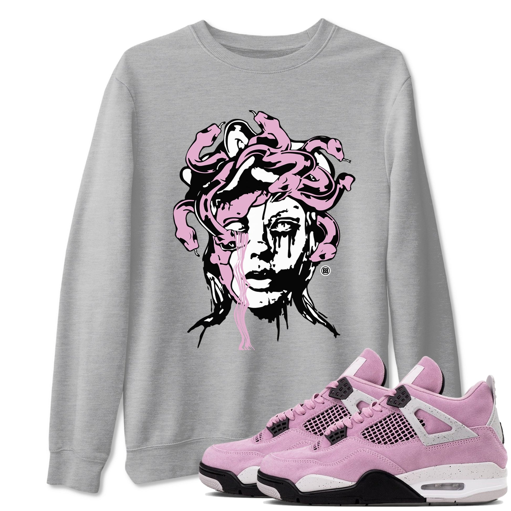 4s Retro Orchid shirts to match jordans Medusa Statue sneaker match tees Air Jordan 4 WMNS Orchid match shoes to clothes SNRT Sneaker Tees unisex cotton Heather Grey 1 shirts