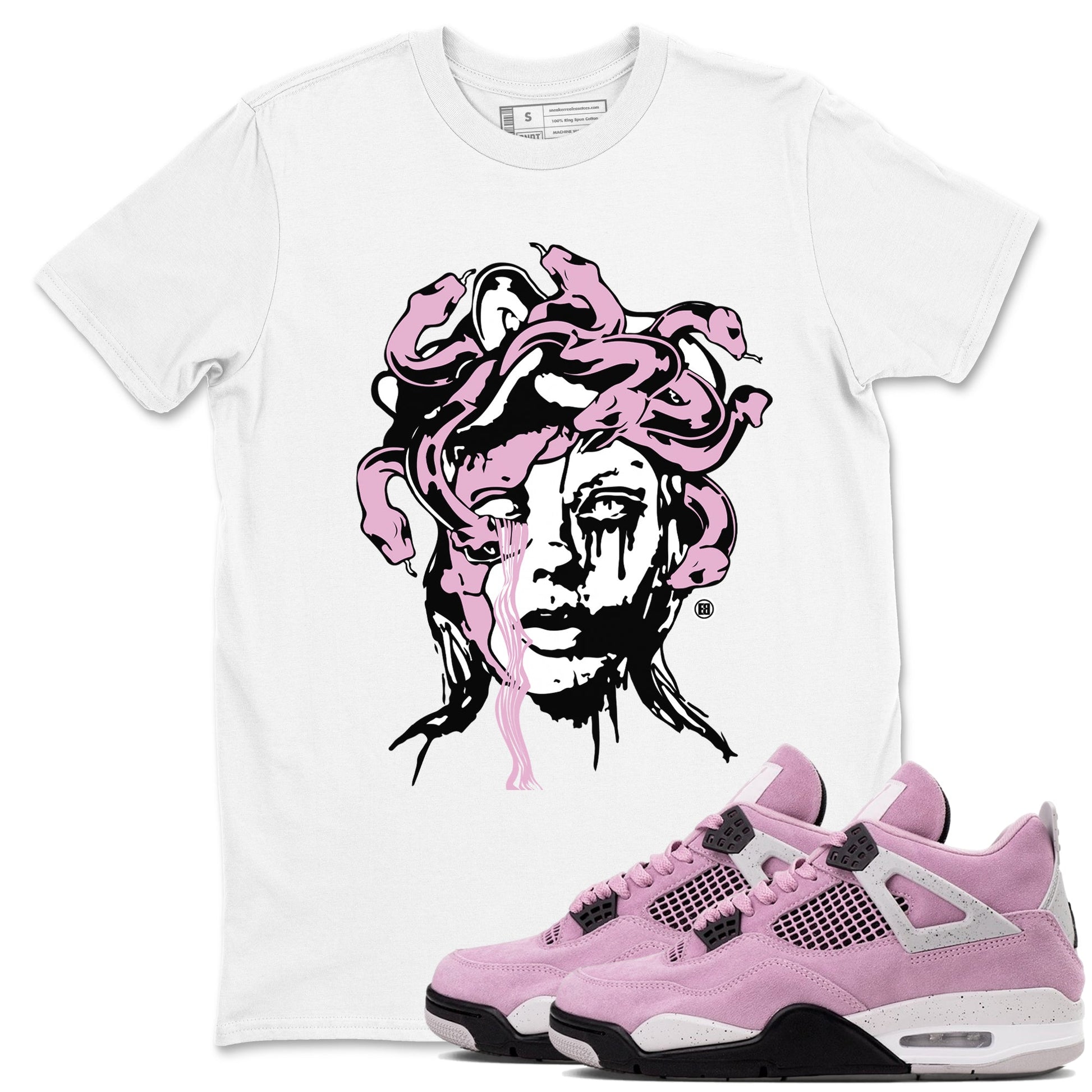 4s Retro Orchid shirts to match jordans Medusa Statue sneaker match tees Air Jordan 4 WMNS Orchid match shoes to clothes SNRT Sneaker Tees unisex cotton White 1 shirts