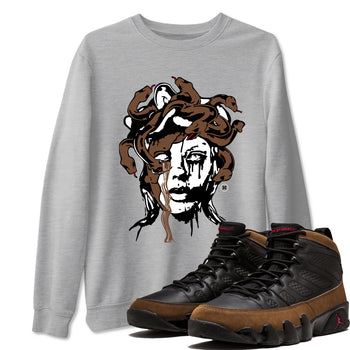 9s Olive shirts to match jordans Medusa Statue graphic tees Air Jordan 9 Olive t shirts to match sneakers SNRT Sneaker Tees unisex cotton Heather Grey 1 shirts