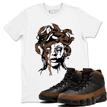 9s Olive shirts to match jordans Medusa Statue graphic tees Air Jordan 9 Olive t shirts to match sneakers SNRT Sneaker Tees unisex cotton White 1 shirts