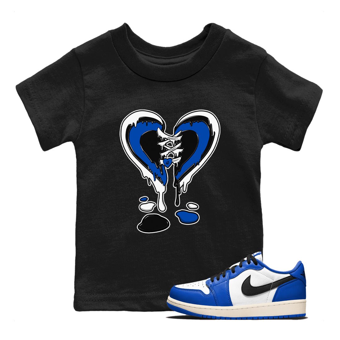 1s Game Royal shirts to match jordans Melting Heart sneaker match tees Air Jordan 1 Retro Low OG Game Royal match shoes to clothes SNRT Sneaker Tees Youth Baby Black 1 tee