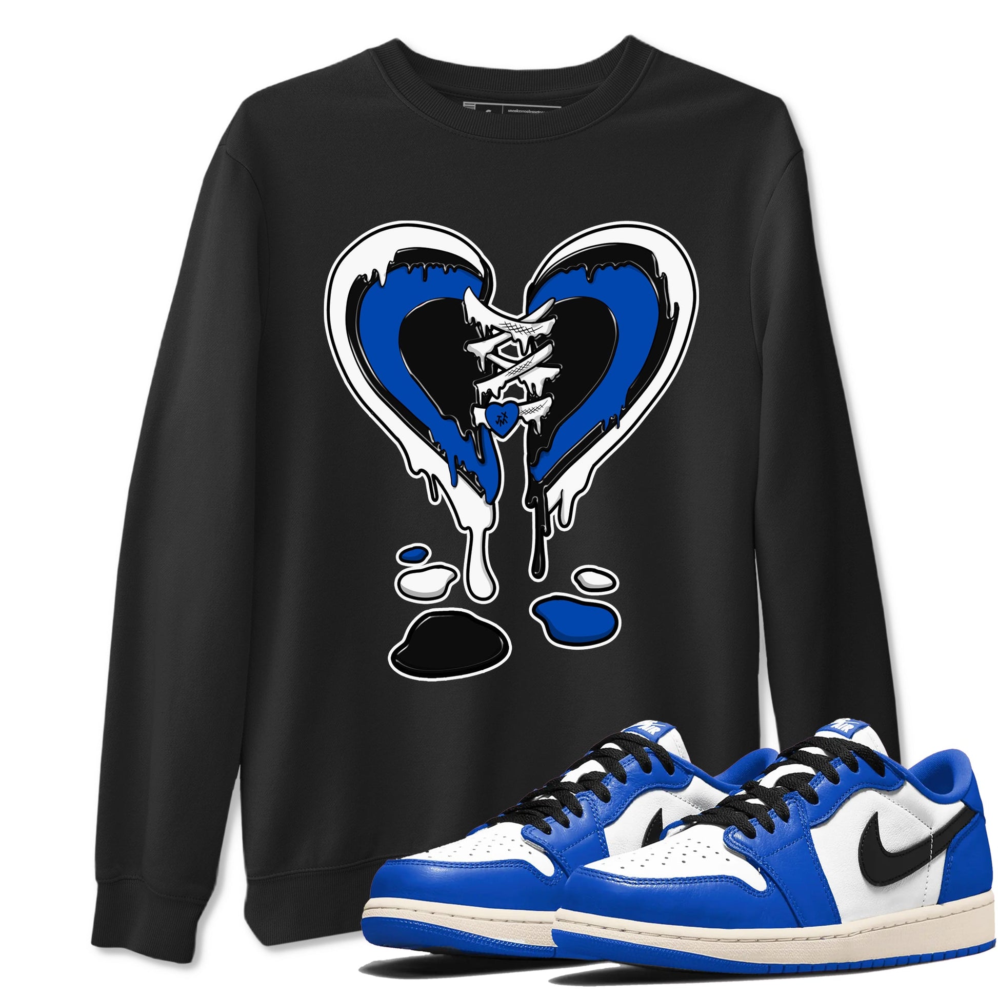 1s Game Royal shirts to match jordans Melting Heart sneaker match tees Air Jordan 1 Retro Low OG Game Royal match shoes to clothes SNRT Sneaker Tees unisex cotton Black 1 shirts