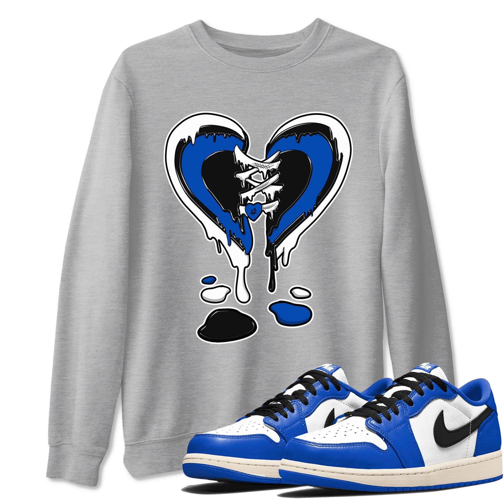 1s Game Royal shirts to match jordans Melting Heart sneaker match tees Air Jordan 1 Retro Low OG Game Royal match shoes to clothes SNRT Sneaker Tees unisex cotton Heather Grey 1 shirts