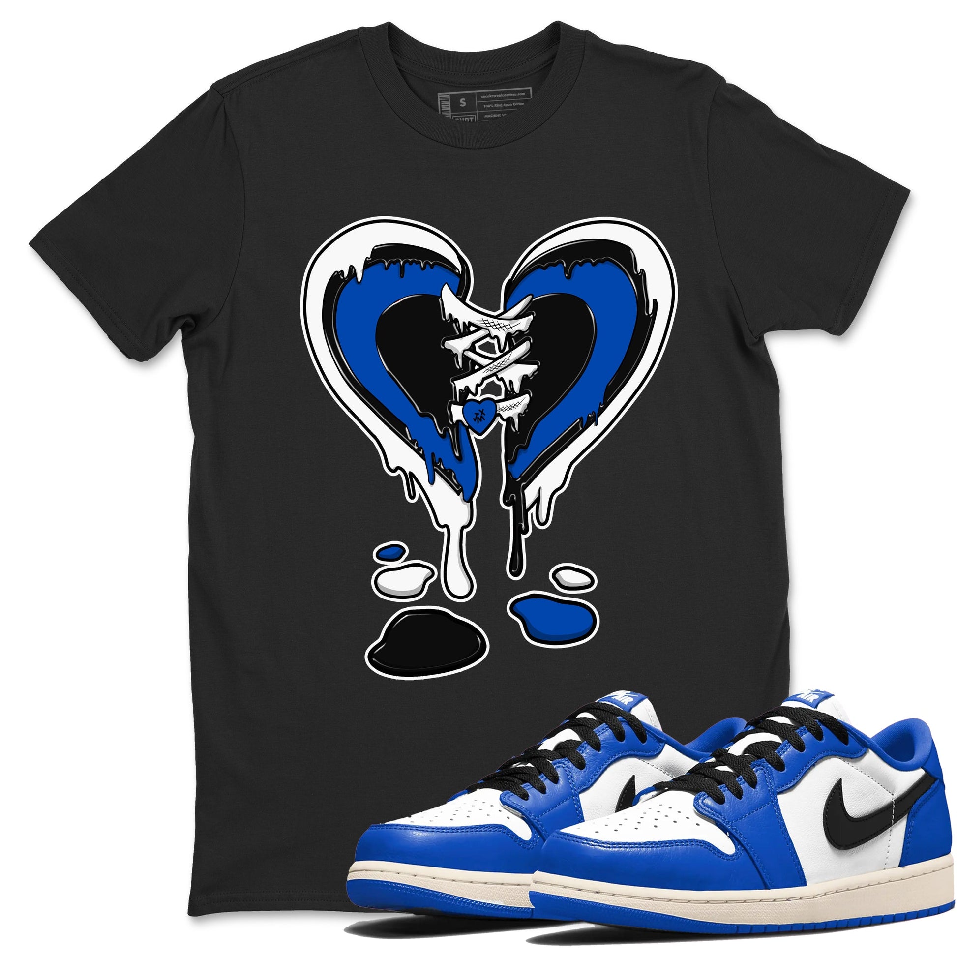 1s Game Royal shirts to match jordans Melting Heart sneaker match tees Air Jordan 1 Retro Low OG Game Royal match shoes to clothes SNRT Sneaker Tees unisex cotton Black 1 shirts