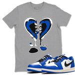 1s Game Royal shirts to match jordans Melting Heart sneaker match tees Air Jordan 1 Retro Low OG Game Royal match shoes to clothes SNRT Sneaker Tees unisex cotton Heather Grey 1 shirts