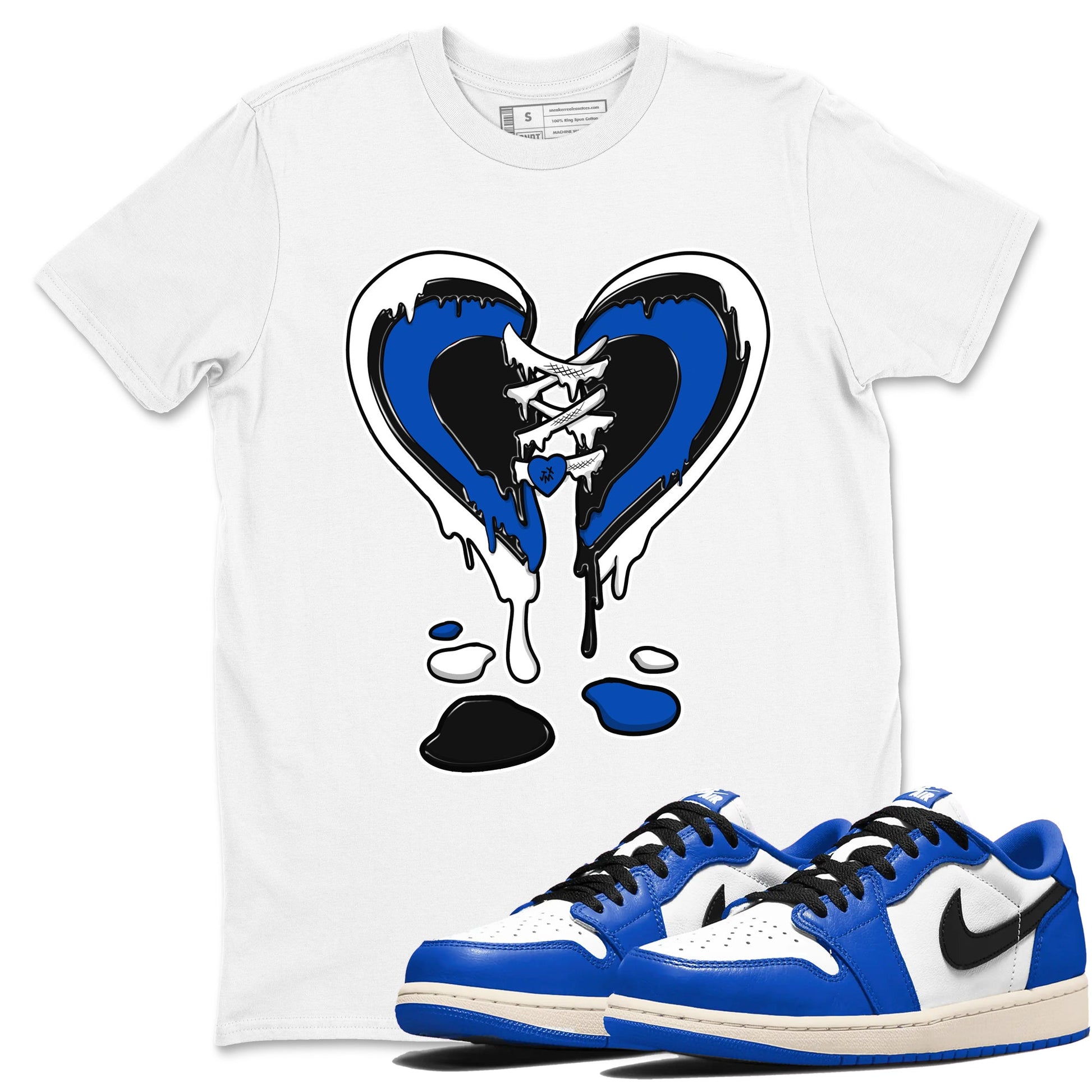 1s Game Royal shirts to match jordans Melting Heart sneaker match tees Air Jordan 1 Retro Low OG Game Royal match shoes to clothes SNRT Sneaker Tees unisex cotton White 1 shirts