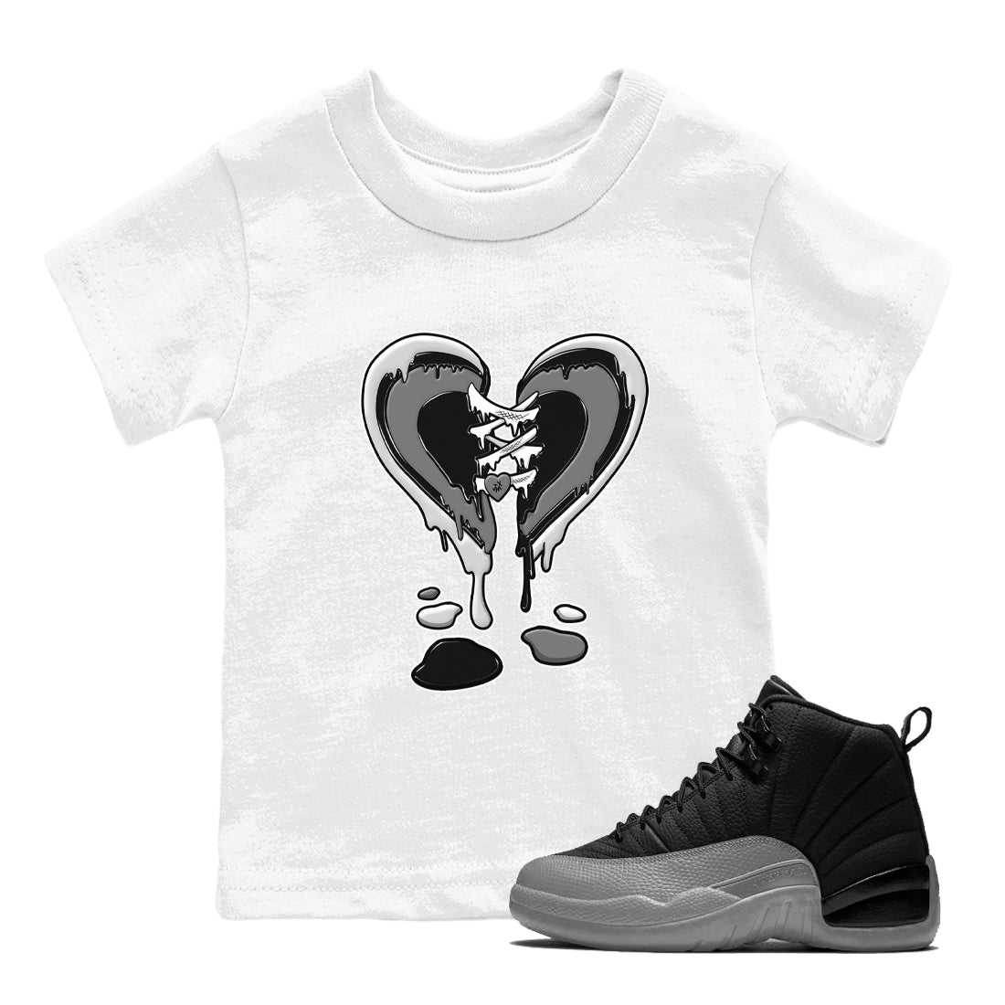 12s Black Wolf Grey shirts to match jordans Melting Heart sneaker match tees 12s Baron SNRT Sneaker Release Tees Youth Baby White 1 crew neck shirts