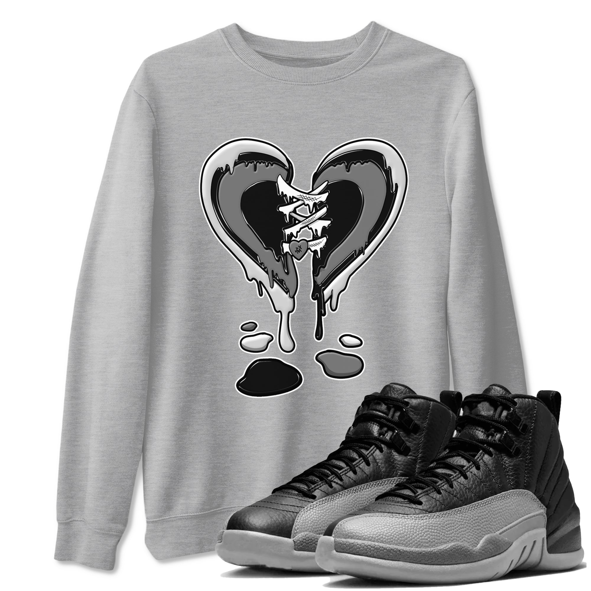 12s Black Wolf Grey shirts to match jordans Melting Heart sneaker match tees 12s Baron SNRT Sneaker Release Tees unisex cotton Heather Grey 1 crew neck shirts