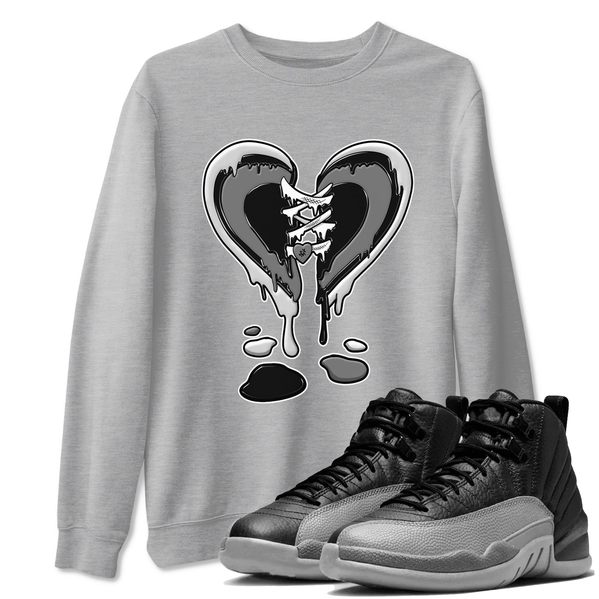 12s Black Wolf Grey shirts to match jordans Melting Heart sneaker match tees 12s Baron SNRT Sneaker Release Tees unisex cotton Heather Grey 1 crew neck shirts