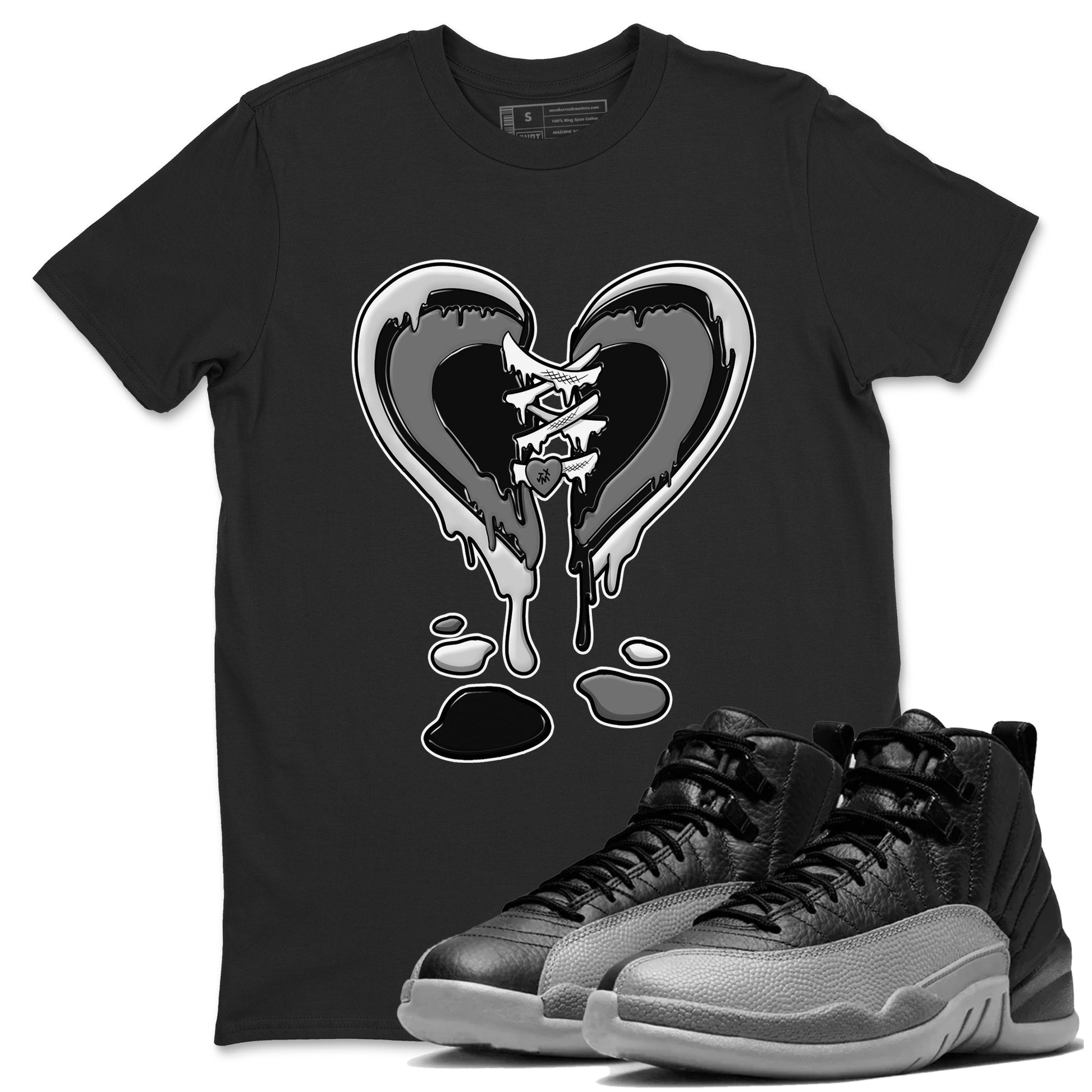 12s Black Wolf Grey shirts to match jordans Melting Heart sneaker match tees 12s Baron SNRT Sneaker Release Tees unisex cotton Black 1 crew neck shirts