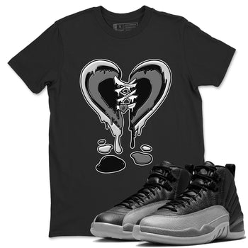 12s Black Wolf Grey shirts to match jordans Melting Heart sneaker match tees 12s Baron SNRT Sneaker Release Tees unisex cotton Black 1 crew neck shirts