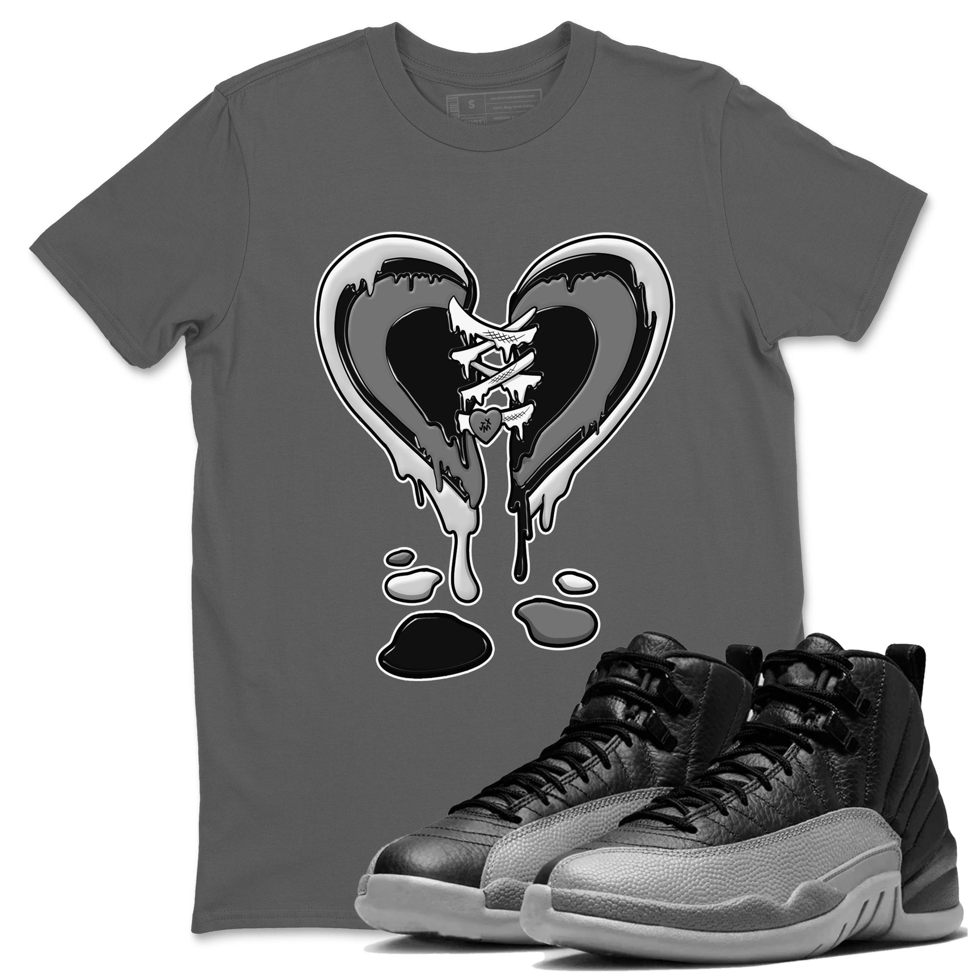 12s Black Wolf Grey shirts to match jordans Melting Heart sneaker match tees 12s Baron SNRT Sneaker Release Tees unisex cotton Cool Grey 1 crew neck shirts