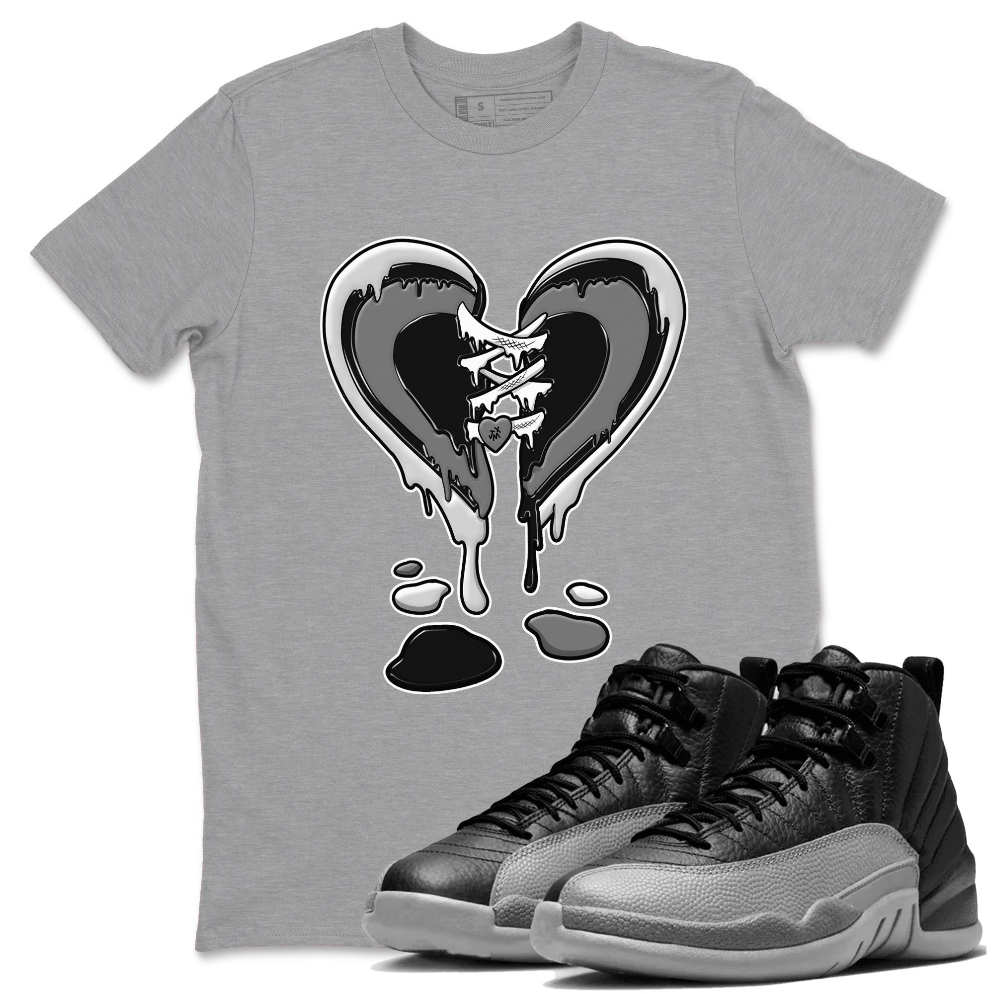 12s Black Wolf Grey shirts to match jordans Melting Heart sneaker match tees 12s Baron SNRT Sneaker Release Tees unisex cotton Heather Grey 1 crew neck shirts