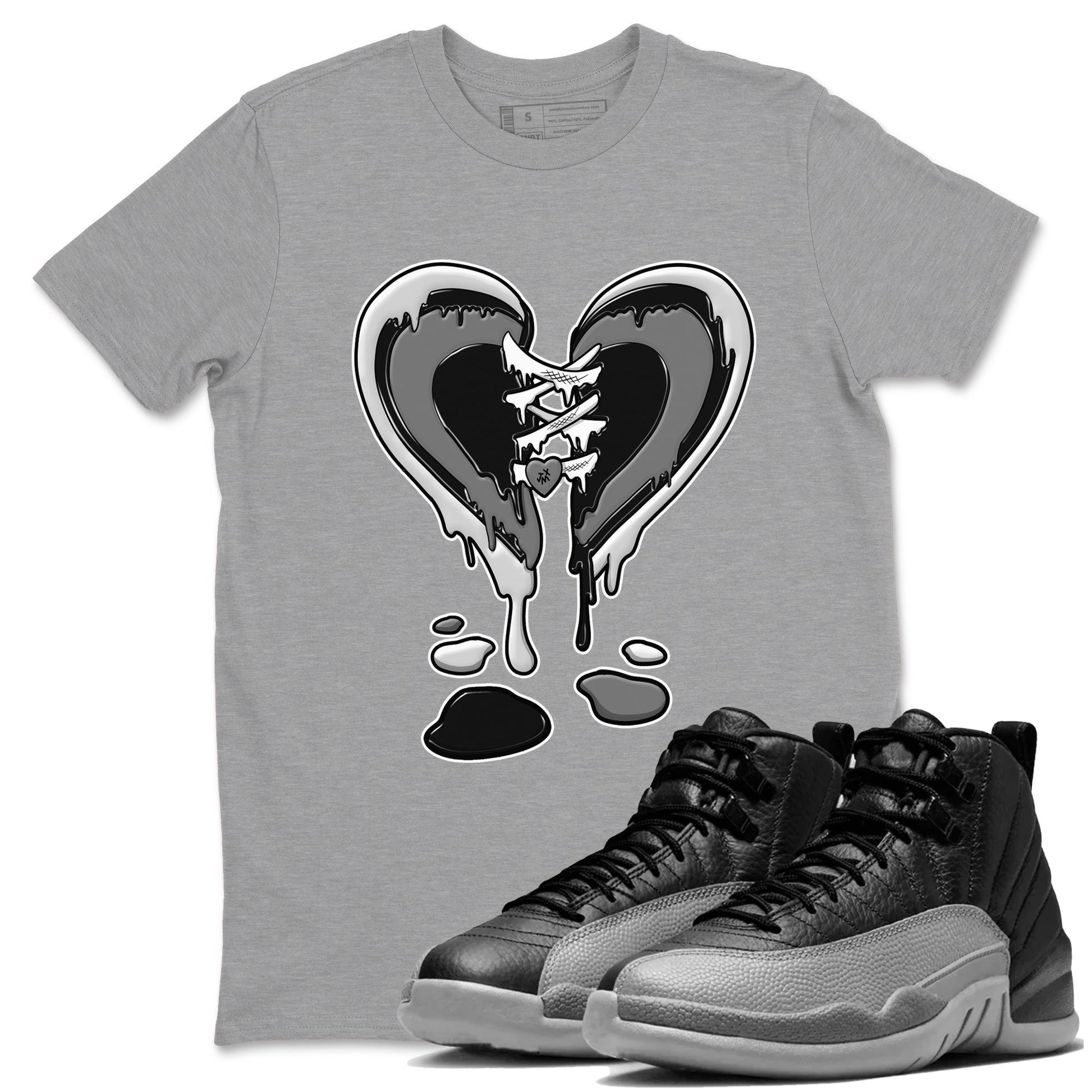 12s Black Wolf Grey shirts to match jordans Melting Heart sneaker match tees 12s Baron SNRT Sneaker Release Tees unisex cotton Heather Grey 1 crew neck shirts